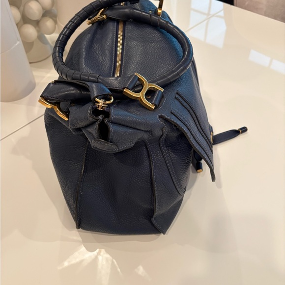 Chloe Dark Blue Satchel with Gold Accents - Picture 3 of 4